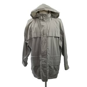 Totes Jacket Light Gray Many Pockets Self Storing Hood Adj Waist Like New! XL